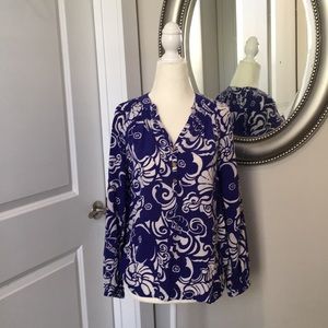 Lilly Pulitzer blue & white Elsa silk top